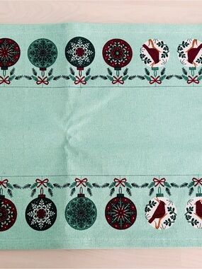 New Nica Mint Table Runner with Red & Dark Green Ornaments New